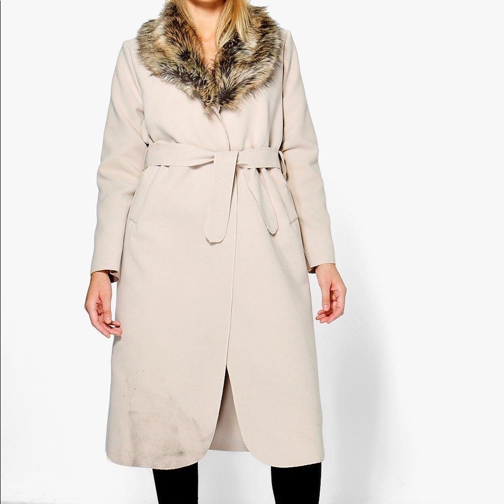 Faux fur collar wrap coat (BLACK)